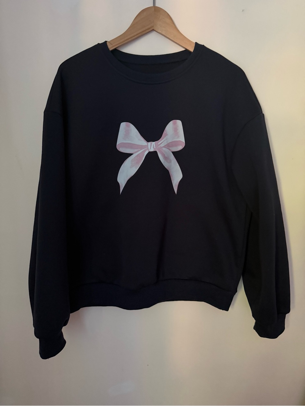 Navy Blue Sweatshirt and matching shorts with Pink Bow Graphic